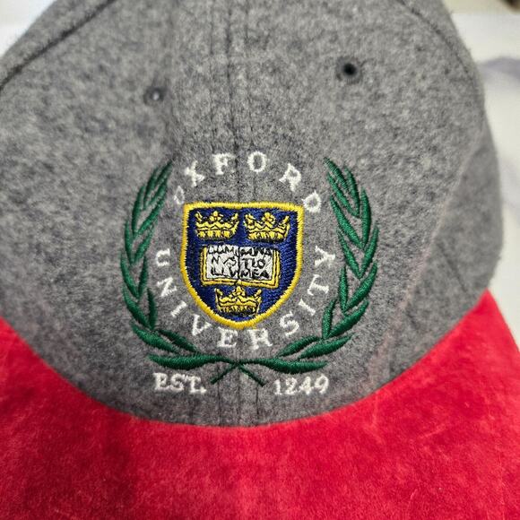 Oxford University Cap Wool Hat Adjustable Melton College Embroidered Gray Red - Picture 2 of 5